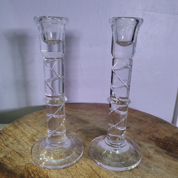 Vtg Set 2 Toscany 24% Leaded Crystal Candle Stick Holders Clear Glass - Picture 2 of 6